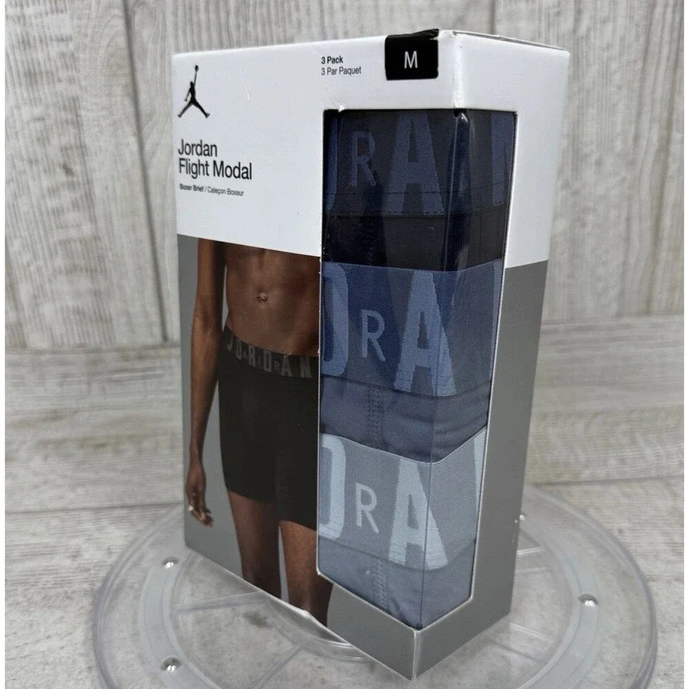 Nike Jordan Men's Medium Flight Modal 3 Pack Boxer Briefs Black Blue Gray New
